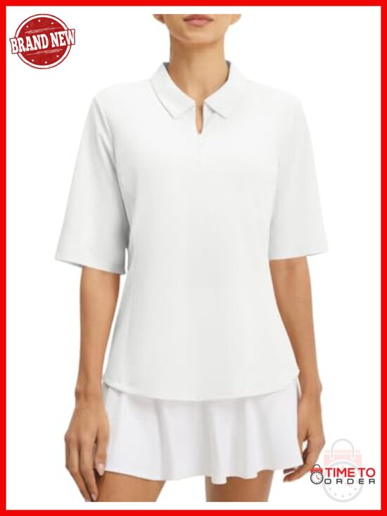 Tops - Women's Golf Polo Shirt UPF 50+ Half Sleeve Quarter Zip V Neck Nylon Spandex